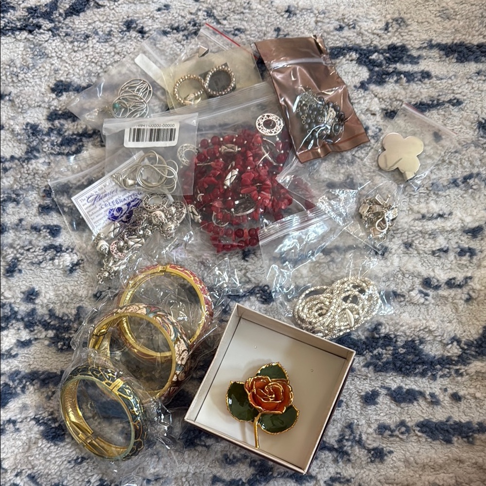 Assorted Jewelry Collection with Rose Brooch